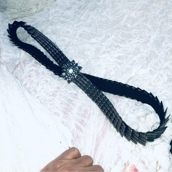 Sophisticated Black and Silver fish scale style. Bohemian style belt with bling - Picture 2 of 7